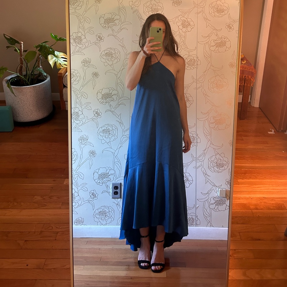 Anthropologie Hutch Blue Halter Satin Dress